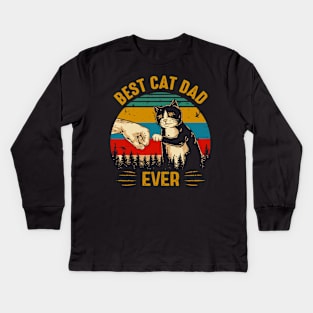 Vintage Best Cat Dad Ever Fist Bump Black Cat Gift Kids Long Sleeve T-Shirt